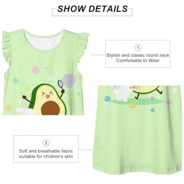 Funnycokid Girls Nightgowns Size 7 8 Kids Pajamas Dress Nightshirt Ruffles Sleeve Sleepwear Avocado ...