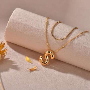 LUCA SMITH Initial Necklaces for Women, Dainty Balloon Bubble Letter Necklace, Name Letter Alphabet Pendant Layered Choker Necklaces Personalized Jewelry Gift