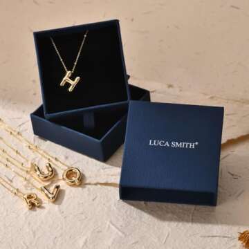 LUCA SMITH Initial Necklaces for Women, Dainty Balloon Bubble Letter Necklace, Name Letter Alphabet Pendant Layered Choker Necklaces Personalized Jewelry Gift