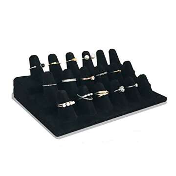 7TH VELVET 18 Fingers Ring Display, Black Velvet 3 Step Ring Stand, for Showcase Jewelry Organizer J...