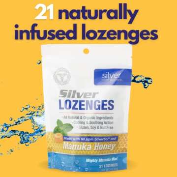 Silver Biotics Colloidal SIlver Lozenges | 60 PPM Ag₄O₄ SilverSol | Immune Support + Throat Soothing Lozenges | Manuka Honey | 21 Count