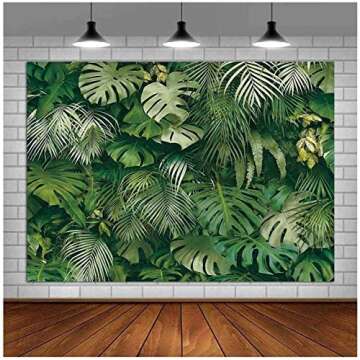 Green Tropical Palm Leaves Picture Photography Backdrop Vinyl 7x5ft Jungle Safari Plants Photo Background for Hawaiian Luau Party Decor Banner Birthday Baby Shower Supplies