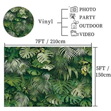 Green Tropical Palm Leaves Picture Photography Backdrop Vinyl 7x5ft Jungle Safari Plants Photo Background for Hawaiian Luau Party Decor Banner Birthday Baby Shower Supplies