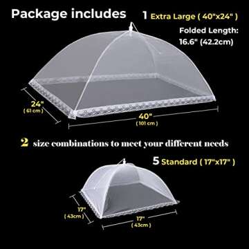 Mesh Food Covers for Outdoors,1 Pack 40"X24" Extra Large Food Net + 5 Pack 17"X17 Large Pop Up Mesh ...