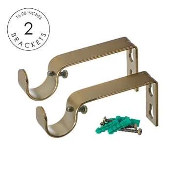 Ivilon Side Window Short Curtain Rod - End Cap Style Design 1 Inch Pole. 16 to 28 Inch Color Warm Gold