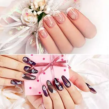 Blulu Holographic Letter Nail Art Stickers - 32 Sheets Vintage Designs