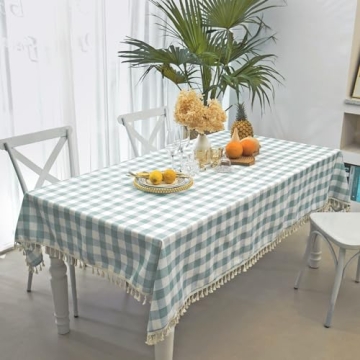 Midsummer Breeze Checkered Tablecloth Rectangle, Heavy Weight Wrinkle Free Cotton Gingham Table Clot...