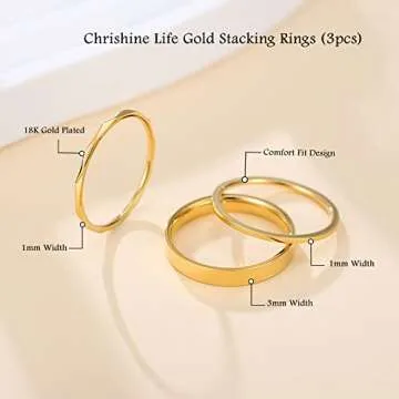Chrishine Life Dainty Rings for Women Teen Girls Stackable Rings Set Eternity Wedding Band Lovely Friendship Ring Mothers Day Anniversary Graduation Birthday Gifts for Her, Gold/Silver, Size 6 to 9