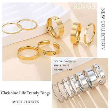 Chrishine Life Dainty Rings for Women Teen Girls Stackable Rings Set Eternity Wedding Band Lovely Friendship Ring Mothers Day Anniversary Graduation Birthday Gifts for Her, Gold/Silver, Size 6 to 9