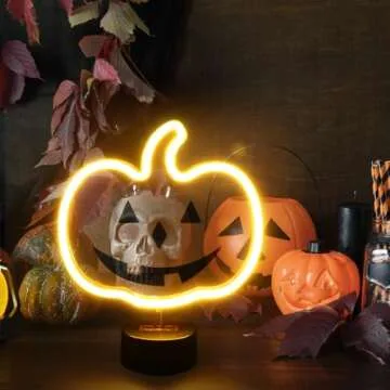 BRIGHTDECK 2 Pcs Ghost&Pumpkin Lights Halloween Neon Sign Night Lights, USB or Battery Operated Halloween Lights, Halloween Home Decor LED Lights for Bedroom Bar Home Kids Table Decor Gift