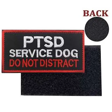 Service Dog Patch PTSD Do Not Distract Patches Vests/Harnesses Applique Embroidered Fastener Hook & Loop Emblem(PTSD Service Dog-Black-3)