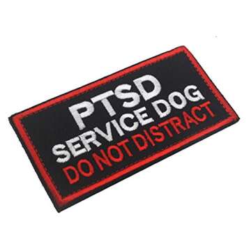 Service Dog Patch PTSD Do Not Distract Patches Vests/Harnesses Applique Embroidered Fastener Hook & Loop Emblem(PTSD Service Dog-Black-3)