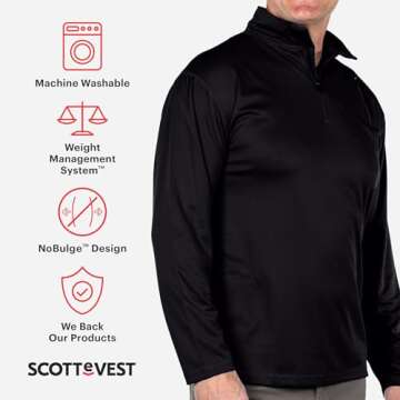 SCOTTeVEST Qzip Performance Pullover for Men - 3 Hidden Pockets - Moisture Wicking Quarter-Zip for T...