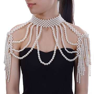 Jerollin Simulated Pearl Body Statement Necklace for Women, Fashion Collar Bib Necklaces Costume Jew...