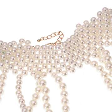 Jerollin Simulated Pearl Body Statement Necklace for Women, Fashion Collar Bib Necklaces Costume Jewelry White