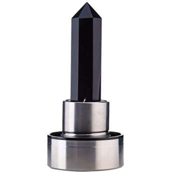 JewelBeauty Crystal Elixir Glass Water Bottle with Amethyst Gemstone Healing Crystal Infused Obelisk Wand Energy Cup (Obsidian)