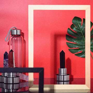 JewelBeauty Crystal Elixir Glass Water Bottle with Amethyst Gemstone Healing Crystal Infused Obelisk Wand Energy Cup (Obsidian)