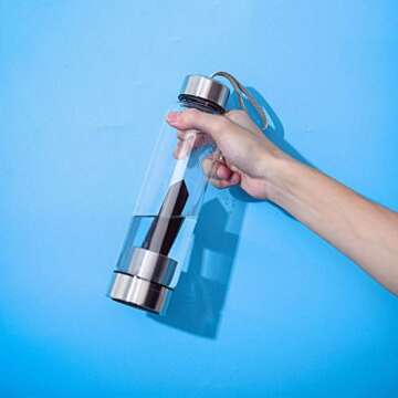 JewelBeauty Crystal Elixir Glass Water Bottle with Amethyst Gemstone Healing Crystal Infused Obelisk Wand Energy Cup (Obsidian)