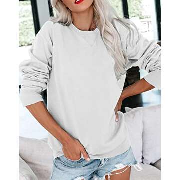 Bingerlily Womens Casual Long Sleeve Sweatshirt Crew Neck Cute Pullover Relaxed Fit Tops (White,Medi...