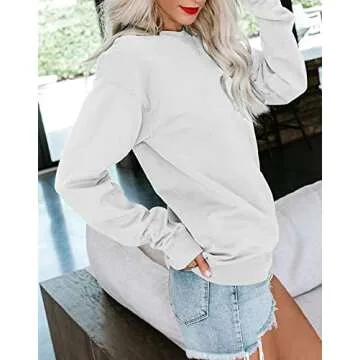 Bingerlily Womens Casual Long Sleeve Sweatshirt Crew Neck Cute Pullover Relaxed Fit Tops (White,Medium)