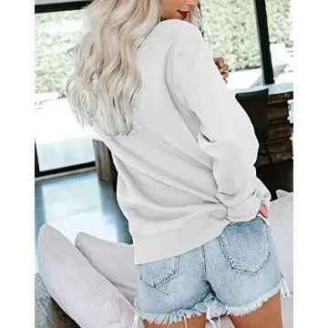 Bingerlily Womens Casual Long Sleeve Sweatshirt Crew Neck Cute Pullover Relaxed Fit Tops (White,Medium)