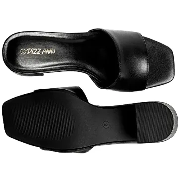 PIZZ ANNU Women's Square Open Toe Block Heel Sandals