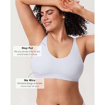 DELIMIRA Women's Natrelax Plus Size Wireless Bralette V Neck - Full Coverage Seamless Tshirt Bras Unlined Comfort Bra White S - 32B/C/D