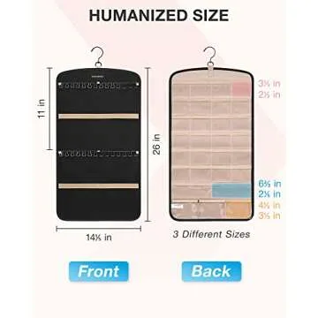 BAGSMART Hanging Jewelry Organizer, Necklace Holder Anti-tangle Earrings Rings Hanger with 10 Jewelry Bags Travel Storage Roll with Pockets Hang on Closet, Wall, Door,1 Piece, Small, Black