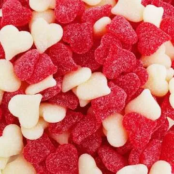 Queen City Candy Cave Red and White Sour Gummy Hearts - Cherry and Strawberry Banana Flavored Gummy Candy - Ready for School and Friends (1 Pound)