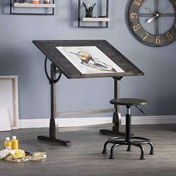 Studio Designs Vintage Drawing/Drafting Table with Pencil Ledge - 36" W x 24" D - Distressed Black -...