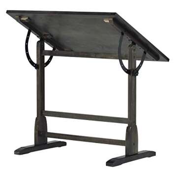 Studio Designs Vintage Drawing/Drafting Table with Pencil Ledge - 36" W x 24" D - Distressed Black - Adjustable Tilting Top
