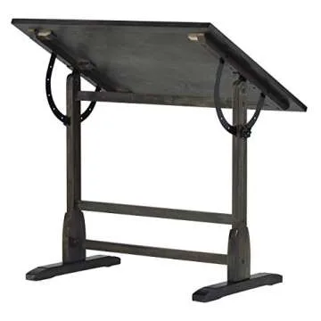 Studio Designs Vintage Drawing/Drafting Table with Pencil Ledge - 36" W x 24" D - Distressed Black - Adjustable Tilting Top