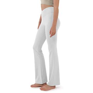 ODODOS Women's Cross Waist Bootcut Yoga Pants with Inner Pocket, Non See Through Bootleg Gym Workout Pants -Inseam 31", White, X-Large