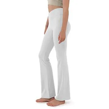 ODODOS Women's Cross Waist Bootcut Yoga Pants with Inner Pocket, Non See Through Bootleg Gym Workout Pants -Inseam 31", White, X-Large