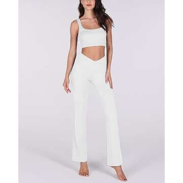 ODODOS Women's Cross Waist Bootcut Yoga Pants with Inner Pocket, Non See Through Bootleg Gym Workout Pants -Inseam 31", White, X-Large