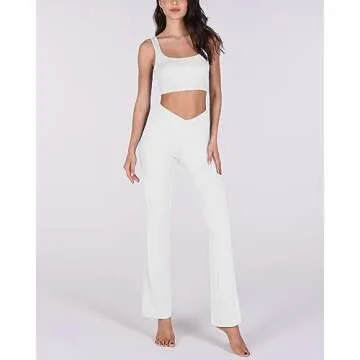 ODODOS Women's Cross Waist Bootcut Yoga Pants with Inner Pocket, Non See Through Bootleg Gym Workout Pants -Inseam 31", White, X-Large