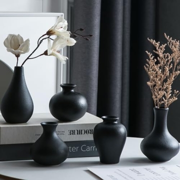 Stunning Tanvecle Small Black Vases, Ceramic Bud Vase Set of 5 for Elegant Home Decor and Gifts