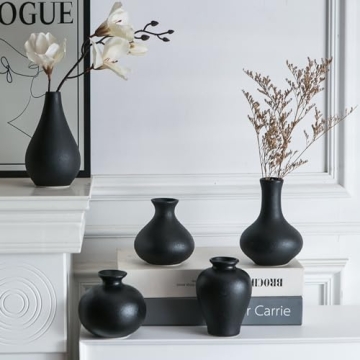 Tanvecle Small Black Vases Set of 5 for Home Decor