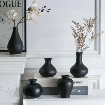 Tanvecle Small Black Vases Set of 5 for Home Decor