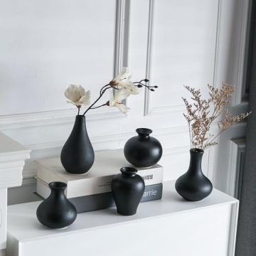 Tanvecle Small Black Vases Set of 5 for Home Decor