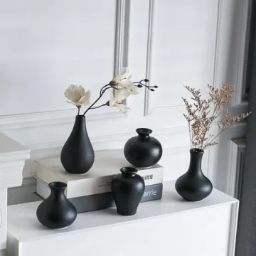 Tanvecle Small Black Vases Set of 5 for Home Decor