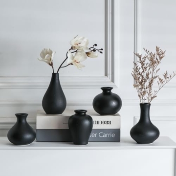 Tanvecle Small Black Vases Set of 5 for Home Decor