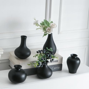 Tanvecle Small Black Vases Set of 5 for Home Decor