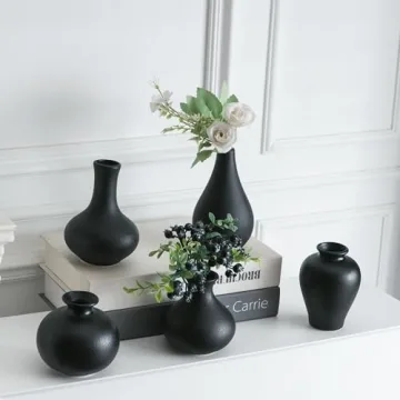 Tanvecle Small Black Vases Set of 5 for Home Decor