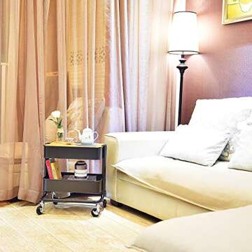 2-Tier Metal Utility Rolling Cart with Removable Cover Board for Efficient Kitchen and Office Organi...