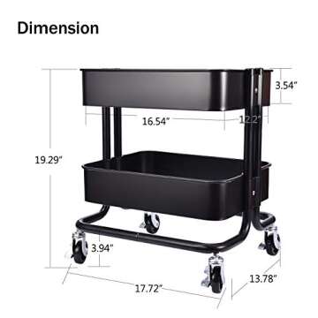 2-Tier Utility Rolling Cart for Home Office Storage