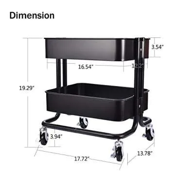 2-Tier Utility Rolling Cart for Home Office Storage