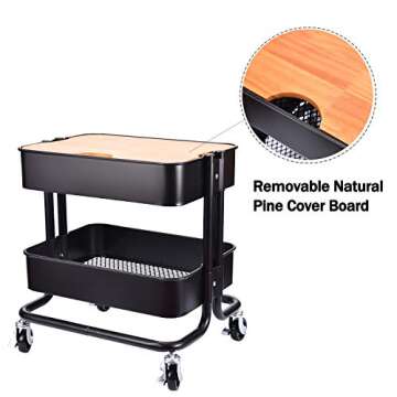 2-Tier Utility Rolling Cart for Home Office Storage