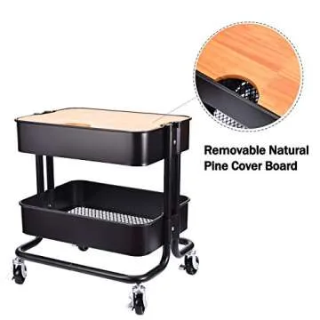 2-Tier Utility Rolling Cart for Home Office Storage