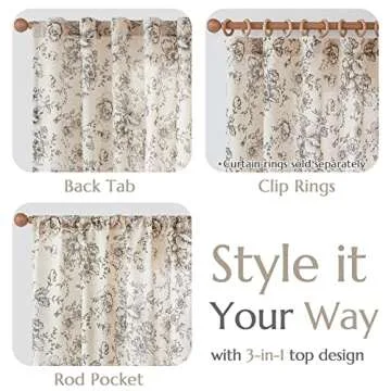 jinchan Linen Blend Curtains Floral Curtains for Living Room 90 Inch Length Black Printed Curtains Rod Pocket Back Tab Farmhouse Peony Flower Patterned Drapes Bedroom Window Curtain Set 2 Panels